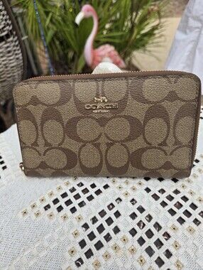 Coach Brown Signature Zip Around Wallet